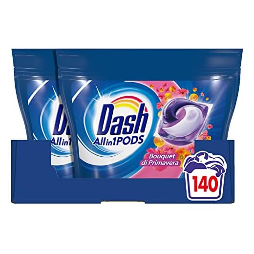 Dash Pods All in 1 Detersivo Lavatrice in Capsule, 140 Lavaggi (2 x 70), Primavera, Maxi Formato, Rimuove le Macchie, Brillantezza Per Tutti I Capi, Efficace Anche a Bassa Temperatura