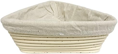 eoocvt 9 inch Triangle Shaped Banneton Brotform Bread Dough Proofing Rising Rattan Handmade Basket with Linen Liner Cloth - 23 x 23 x 8cm