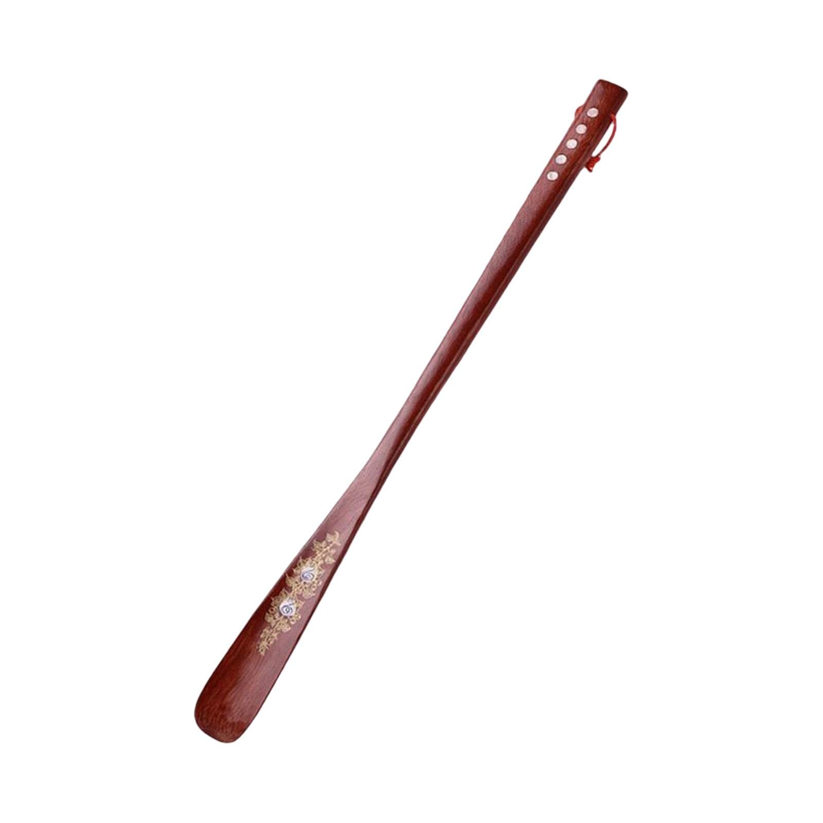 Calzador de Madera con Mango Largo de 70 Cm para Quitar Zapatos, Rojo