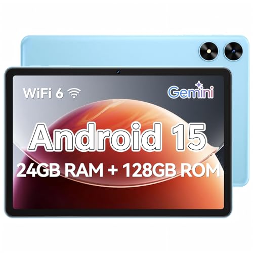 Frameflow Tablet 10.1 inch, Android 15 Tablet with Octa-Core Processor, 24GB RAM 128GB ROM 1 TB Expandable, 1280x800 IPS Touch Screen, GPS, 8H Battery, WiFi 6, BT 5.0, 2MP+8MP Dual Camera (Blue)