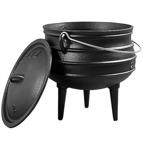 Cauldron 3L Witches Cauldron with Lid and Handle Camping Pot Cookware Dutch Oven with 3 Long Legs Cast Iron Cauldron Simmer Pot for Halloween Decorations Style 2, Cauldron Cast Iron