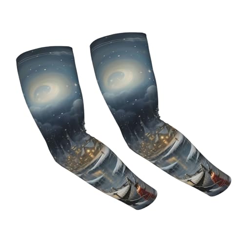 XULLZH Mangas de brazo con estampado navideño para hombres y mujeres, para trabajo, golf, correr, fútbol, ciclismo, Negro, talla única