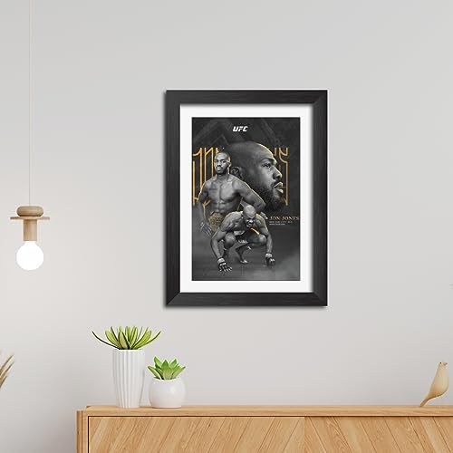 Image of TenorArts Jon Jones MMA Poster Frame Fighter Laminated Photo Framed Painting with Matt Finish Black Textures (12 inches x 9inches)