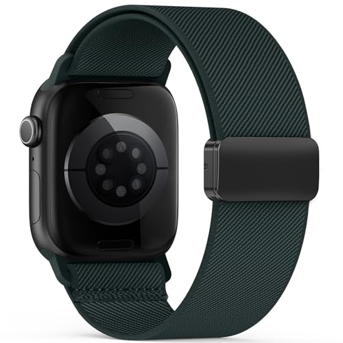 Image of Stretchy Band Compatible with Apple Watch Band 40mm 38mm 41mm 42mm 44mm 45mm 46mm 49mm Women Men,Strong Magnetic Clasp Elastic Sport Strap for iWatch Series 11 10 9 8 7 6 5 4 3 2 1 Ultra SE /Dark Green