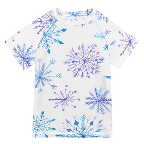 Aflyko Christmas Boys' Swim Shirt Bright Snowflake Purples Blue Rash Guard Beachwear Sun Protection Fishing Hiking Camping Surfing Swimming Toddler Infant Summer Daily T-Shirt, 4T