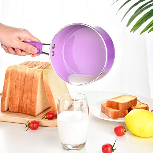 Caannasweis 3 Piece Cookware Set, 5.5" Nonstick Frying Pan, sauce pan and soup pan with glass lid set (Purple)…