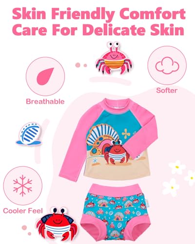 Image of ALVA 2 Pcs Long Sleeve Rash Guard Swim Diaper Sets, Baby Toddler Swimsuit UPF 50+ Sun Protection for Boy and Girl