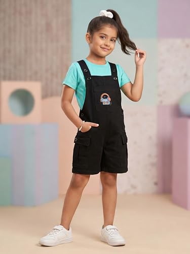 Image of KiddoPanti Unisex Denim Cargo Dungaree Shorts | 69.1% Cotton 29% Spun Poly 1.9% Spandex | Above Knee Length | Soft Breathable Summer Dungaree