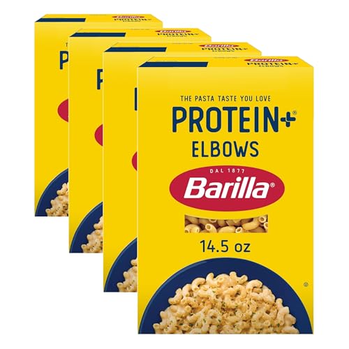 Barilla Protein+ (Plus) Elbows Pasta,14.5 Ounce - plant based - Made from Lentils,Chickpeas & Peas - Non-GMO,Kosher Certified,(Pack of 4)