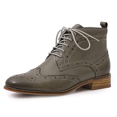 Image of Mona flying Women's Leather Brogue Ankle Boots Lace-up Oxford Booties