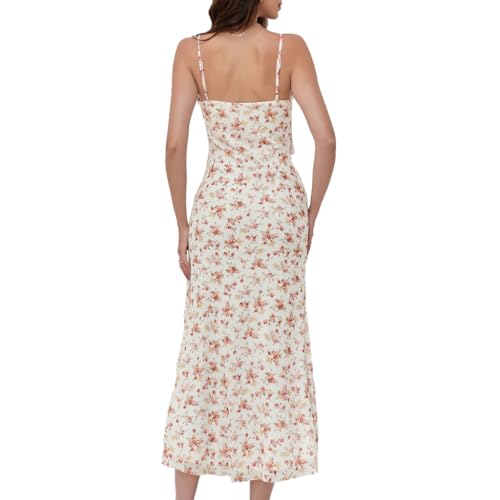 Image of Women's Spaghetti Strap Ruffle Side Split Long Dress Bodycon Beach Maxi Dresses