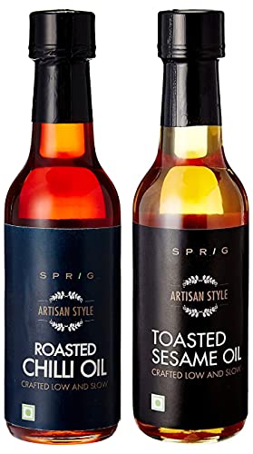 Image of Sprig Gourmet Oils | Roasted Chili oil & Toasted Sesame Oil | Instantly Lift Flavour and Aroma | Use for Shallow Frying and Finishing | No Artificial Flavours or Colours
