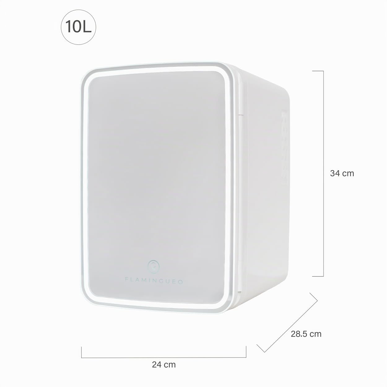 Flamingueo Nevera Pequeña 10L - Mini Nevera Espejo y Luz LED, 12V/220V, Función Frío y Calor, Nevera Cosmeticos y Skincare, Mini Fridge