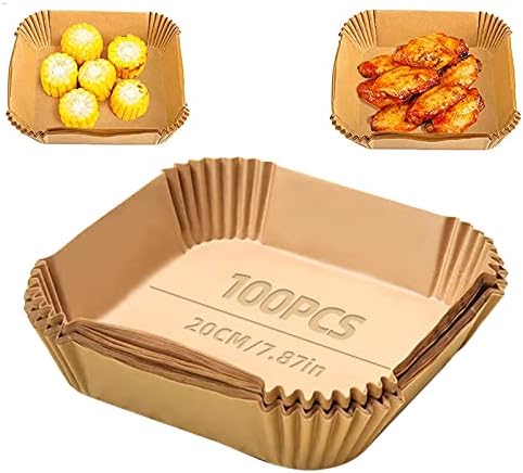Air Fryer Liners Square, 100PCS Air Fryer Disposable Paper Liner, for Air Fryer, Oil-Proof, Water-Proof, Food Grade Parchment, Air Fryer Paper(7.9in)