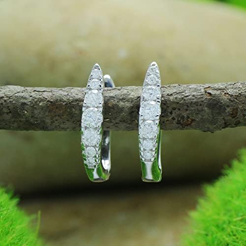 Huggie Hoop Earrings for Women Round Lab Created Moissanite or Lab Grown Diamond Earrings for Her in 14K Gold Over Sterling Silver Jewelry Gift For Her - Image 2
