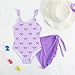 Girls One Piece Swimsuits Ruffle Cute Graphic Summer Swimwear with with Beach Coverups Wrap Skirt Bathing Suit for 4-7 Years