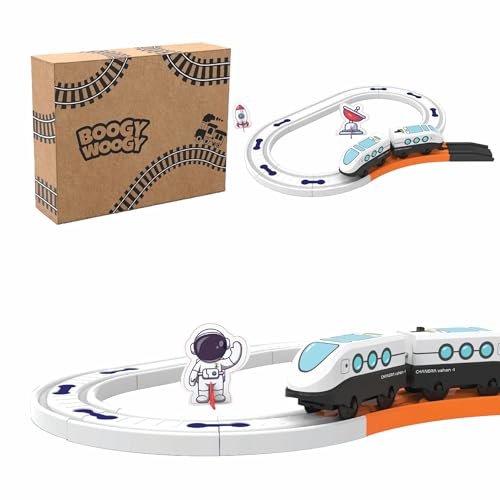 Image of BOOGYWOOGY Space-Themed Train Set | DIY Educational Railway Track Set for Kids 3+ | Fun Space Toy | Made in India | 33-Piece Battery | Operated Magnetic Toy with Lights & Sounds