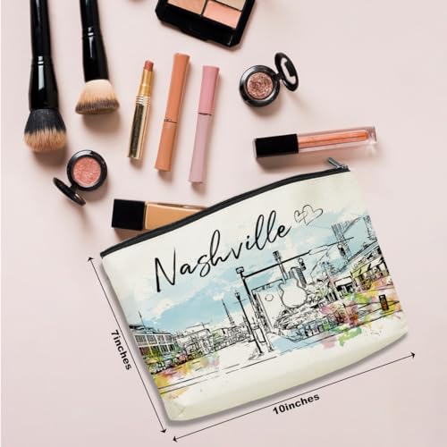 Nashville Souvenirs Travel Essentials Watercolor Nashville City Gifts for Woman Girls Makeup Bag for Purse, Travel Essentials Cosmetic Bags, Birthday Christmas Bachelorette Party Favors2