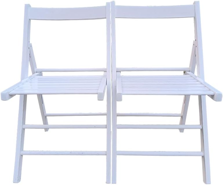Set of 2 Solid Wooden Folding Chair, Slatted Seat and Open Back, Foldable Dining Chairs, Fully Assembled, Portable Event or Wedding Chairs, Indoor, Outdoor, 220 LBS Capacity, White