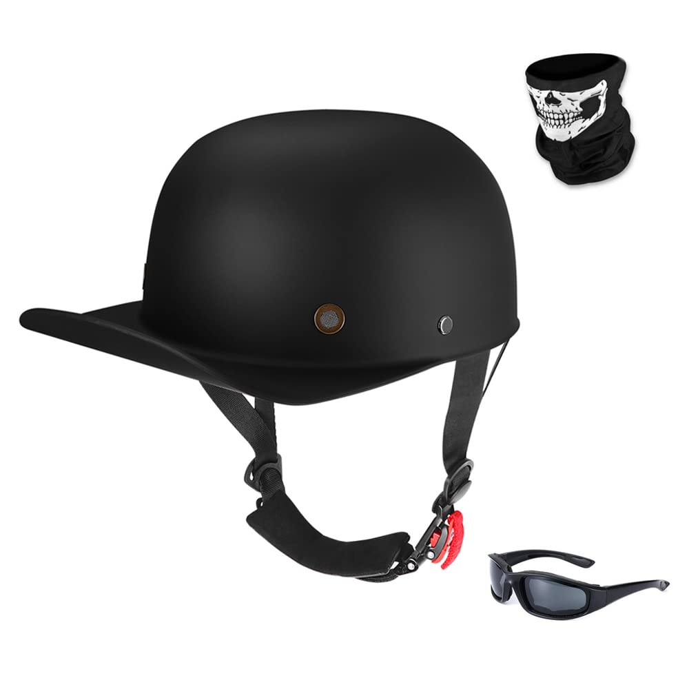 Rétro Casque de Moto Ouvert Casquette Style de Base-Ball Demi-Casques Casque Jet pour Scooter Cap Street Cruiser Jet avec Masque Lunettes - Dot