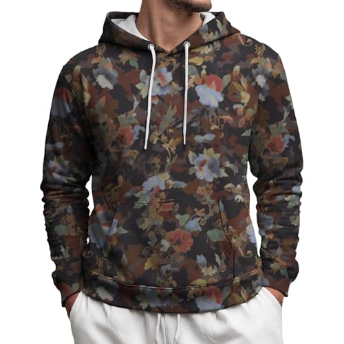 domirica Floral Hoodies For Men Casual Western Style Street Hooded