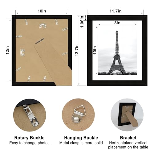 Image of iRahmen 10x12 Vintage Picture Frame with Mat 8x10 - High Definition Real Glass Wooden Photo Frames for Tabletop Display and Wall Mounting (Black, Set of 4)