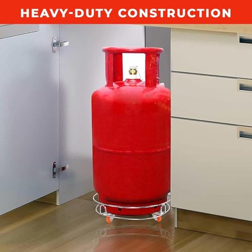 Image of PANCA Gas Cylinder Trolley with Wheels for Kitchen | Stainless Steel LPG Cylinder Stand | Easy Moving Gas Trolley for Home, Water Can & Plant Pots | Heavy Duty
