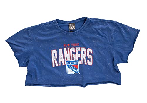 Calhoun Nhl Surf & Skate Womens Oversize Drop Shoulder Acid Wash Cropped T-Shirt (Small/Medium, New York Rangers) #TOP4