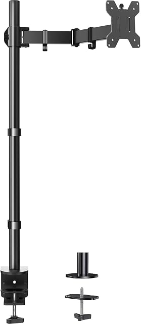 HUANUO Bras de moniteur unique avec 39 pole extra-tall, haut stand moniteur pour les écrans de 13 à 32 pouces et jusqu'à 38 d'écrans ultralarge de pouce, tenir 22 lbs, monture de moniteur avec pince C & Base de groseilles