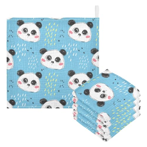 Kigai Cute Panda Baby Washcloths,5pcs Ultra Soft Absorbent Towel,Newborn Bath Face Towel, Natural Reusable Baby Wipes for Sensitive Skin, Baby Registry as Shower