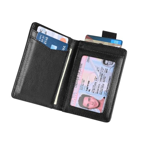 Image of Mens Slim Minimalist Leather Wallet, Thin Bifold Credit Card Wallet for Men