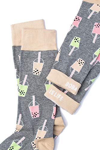 Men's Designer Gray Boba Life Drink Bubble Tea Contemporary Crew Dress Socks3