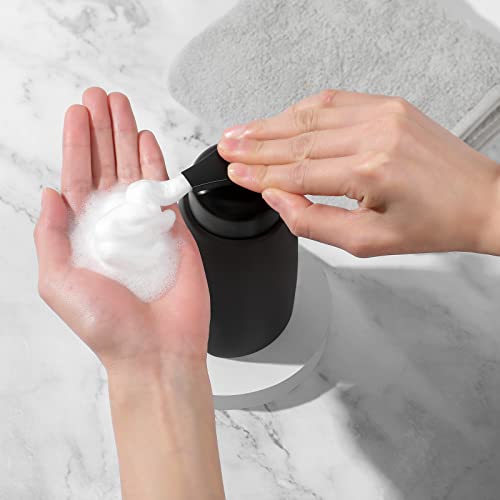 Image of Foaming Hand Soap Dispenser Ceramic Jar Foam Dish Soap Dispenser for Bathroom and Kitchen Sink, Liquid Pump Bottle for Shampoo, Body Wash, Hand Soap, Black, 2 Pack
