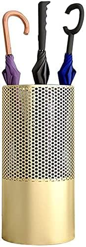 Image of 567751 Umbrella Stands Modern Golden Umbrella Stand, Hollow Metal Umbrella Bucket, Large Capacity Long /Short Umbrella Storage Rack, with 6 Hooks, (Size : 23x23x50cm)