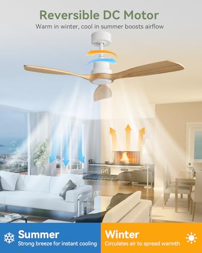 Image of Sofucor 48 Inch Smart Wood Ceiling Fan No Light, Alexa /App /Remote Control