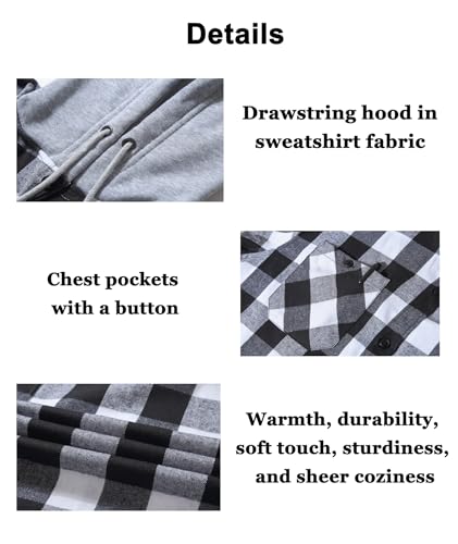 Image of Hooded Flannel Shirts for Men Plaid Long Sleeve Flannel Jacket Hoodies