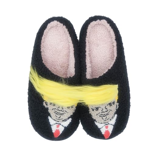 Trump Slippers With Hair - Funny Wig Cute Unisex House Fuzzy Shoes Animal Plush for Women & Men