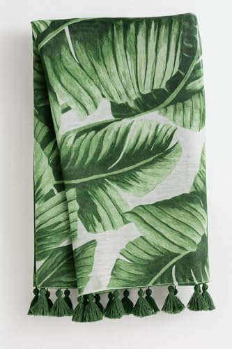 stylesilove Womens Cozy Tassels Oblong Cotton Scarf Lightweight Shawls Wrap (Palm Leaf/Green)4