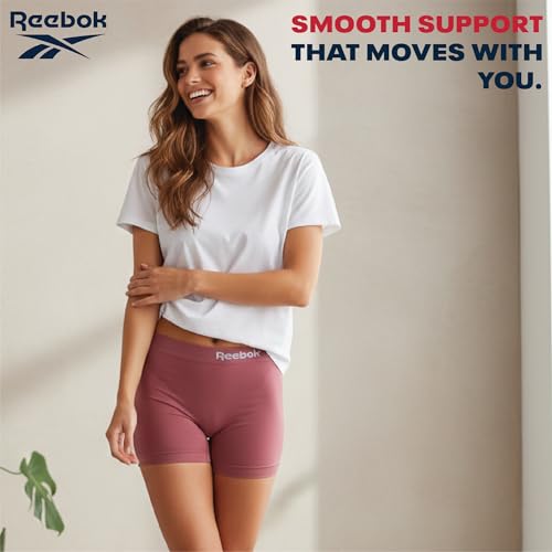 Image of Reebok Womens Boyshorts - 4 Pack Seamless Underwear for Women with Performance Stretch, Relaxed Waistband, 4 inch Inseam