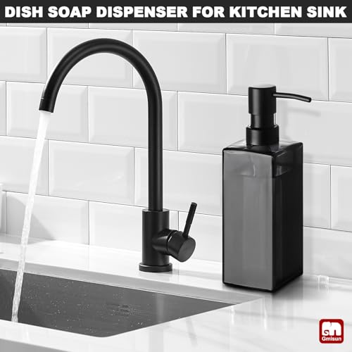 Image of GMISUN Black Glass Soap Dispenser, Hand Soap Dispenser with Stainless Steel Pump for Bathroom, 12 fl oz /350ml Refillable Dish Dispensers for Kitchen, Modern Liquid Lotion Bottles for Countertop