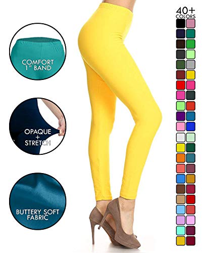 Image of Leggings Depot Women's High Waist Leggings Soft 1 inch Waistband Solid Pants - Regular, Plus, 1X3X, 3X5X