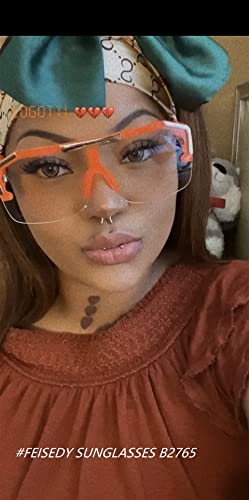 FEISEDY Square Flat Top Shield Sunglasses One Piece Frameless Stylish Women Men UV400 B2765 (Orange Frame, 73)2