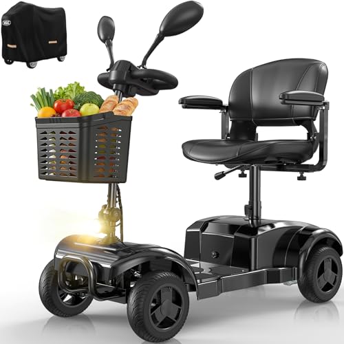 VOCIC Seniorenmobile Faltbar 4 Räder Faltbar 20KM ReichweiteD42 bis 136KG Elektromobil Senioren Klappbar Leicht mit Große Reifen für Outdoor Roller Mobilität (Schwarz)