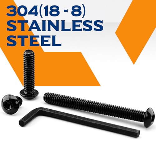 5/16-18 x 2 Button Head Socket Cap Screws, Stainless Steel 18-8(304), Black Oxide, Allen Hex Drive, Full Thread, 20 PCS (with Hex Spanner)