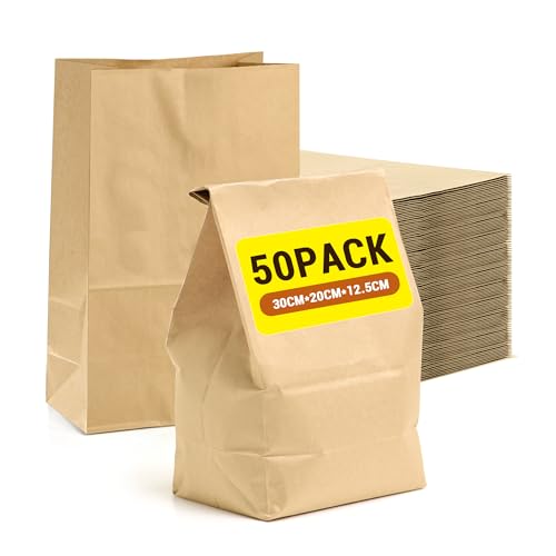 50 Stück Papiertüten Braun Kraftpapiertüten 30 x 20 x 12.5cm,...