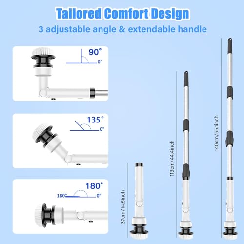 Image of Spin Brush for Cleaning Bathroom, Cordless Cleaning Brush with 9 Replaceable Heads, Power Scrubber 3 Adjustable Speeds, Shower Scrubber with Extension Handle, Cleaning Supplies for Tile, Floor