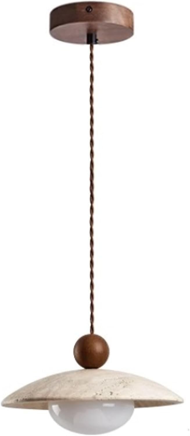 XQIDIANAA 9.8inch Natural Stone Spherical Pendant Light, Retro Rustic Small Pendant Lamp,Wabi-sabi Style Pendant Lighting for Kitchen Island Dining Room,Solid Wood Suspension Lamps