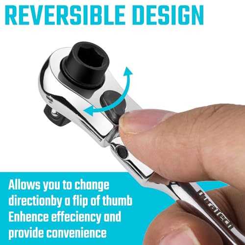 Image of DURATECH 1 /4 inch Drive Ratchet Handle, 2 in 1 Flex Head, Socket & Bit Driver