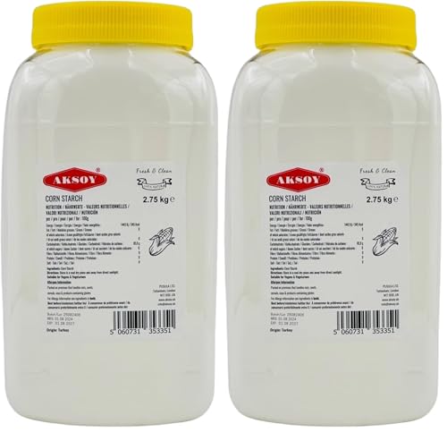 AKSOY - AKSOY 100% Pure Corn Starch | 2.75 KG Airtight Container | All Natural Thickener for Soups, Stews, Gravy, Baking Pies, Puddings & Cakes | Non-GMO, Vegan, Food-Grade (Pack of 2)