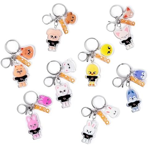 Feenmai Cartoon Keychain for Kids, Stray Kids Keychain Cute Animal Pendant, Acrylic Double Sided Pattern SKZ Backpack Pendant Cover